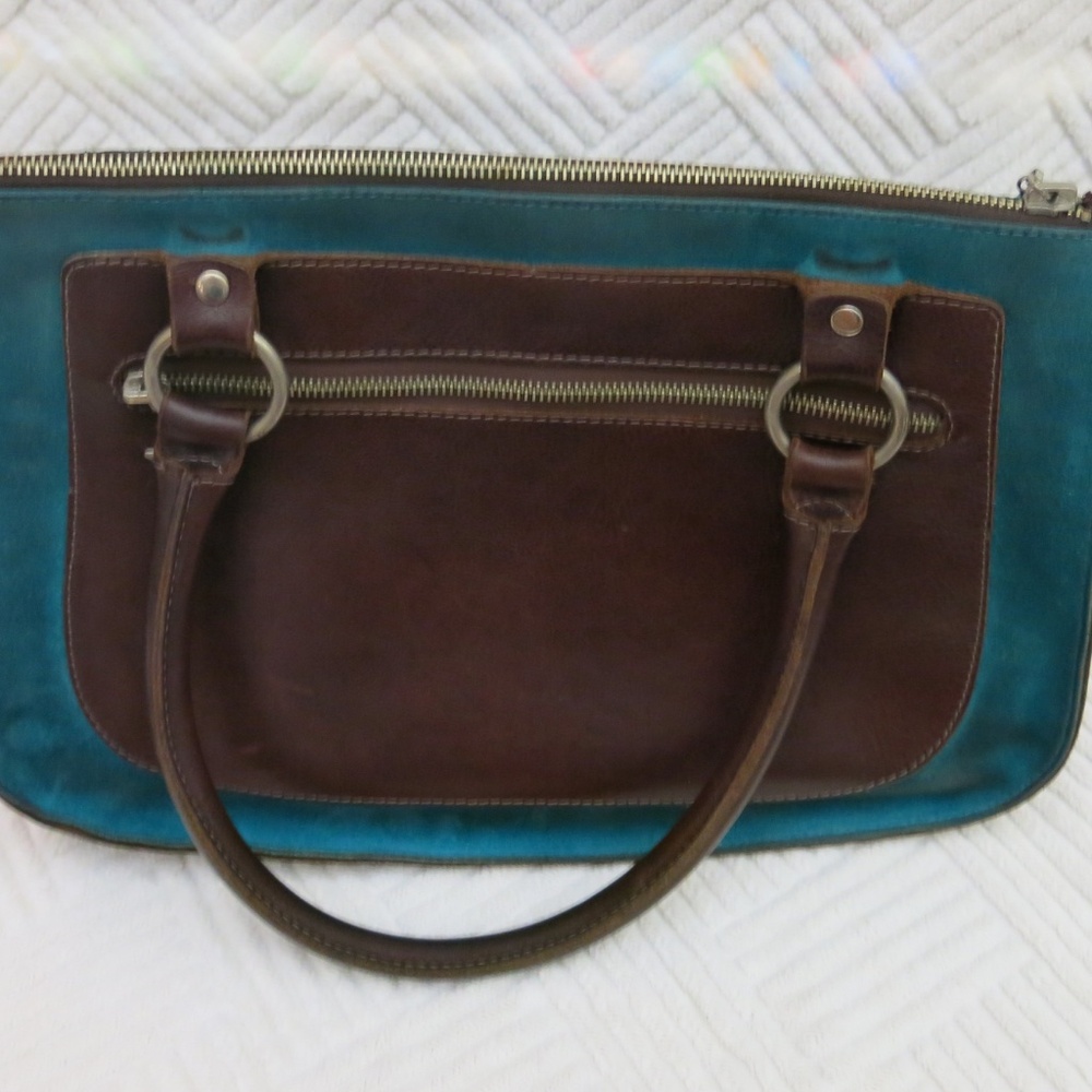 Dean Brown Leather and Teal Suede handbag